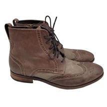 John Varvatos Wingtip Boots Size 11.5 Brown Green Leather Canvas Zipper - £70.04 GBP