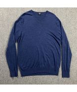 Uniqlo Sweater Mens Large Blue V-Neck Pullover Casual 100% Wool Adults - $41.79 CAD