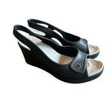 Crocs Havana Black Wedge Sandals Slingback Open Toe Comfort Size 9 Women&#39;s - $50.00