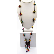 Vintage Beaded Boho Cord Necklace, Colorful Beachy Vibes with Coconut - £22.16 GBP
