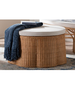 Claire Scallop Base Natural Rattan Ottoman with Cushion - $11,012.78 MXN