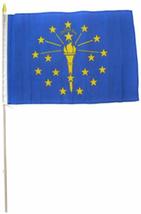 AES 12x18 12&quot;x18&quot; Wholesale Lot of 6 State of Indiana Stick Flag 30&quot; Wooden Staf - £15.89 GBP