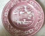 STAFFORDSHIRE Engravings WILD ROSE 8.5&quot; Flat Rimmed Soup Bowls Pink Iron... - $23.36