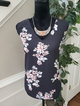 Lane Bryant Womens Black Floral Polyester V-Neck Sleeveless Top Blouse Size 16 - £19.46 GBP