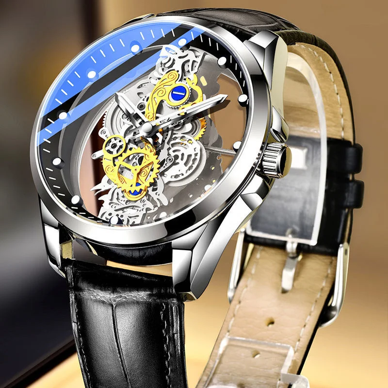 Authentic Skeleton Quartz Watch Stainless Steel Waterproof Men Watches B... - £22.24 GBP