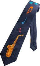 Steven Harris Mens Alto Saxophone Sax w Music Notes Necktie | Navy Blue | Neck - £15.65 GBP