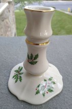 Lenox Holiday Holly Berry Candlestick Retired Pattern Gold Rim &amp; Trim - £7.08 GBP