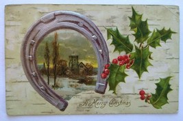 Vintage Christmas Postcard Horseshoe Embossed Falconer New York 1912 Original - $11.25