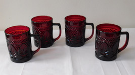 Ruby Red Glass Set of 4 Handled Coffee Mugs 8 Ounces Arcoroc Luminarc - £27.52 GBP