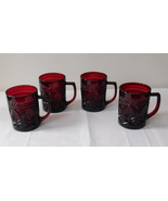 Ruby Red Glass Set of 4 Handled Coffee Mugs 8 Ounces Arcoroc Luminarc - £27.56 GBP