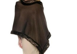 Women&#39;s winter Fall Cashmere Wool blend faux fur wrap cape ruana Misses one size - £55.55 GBP