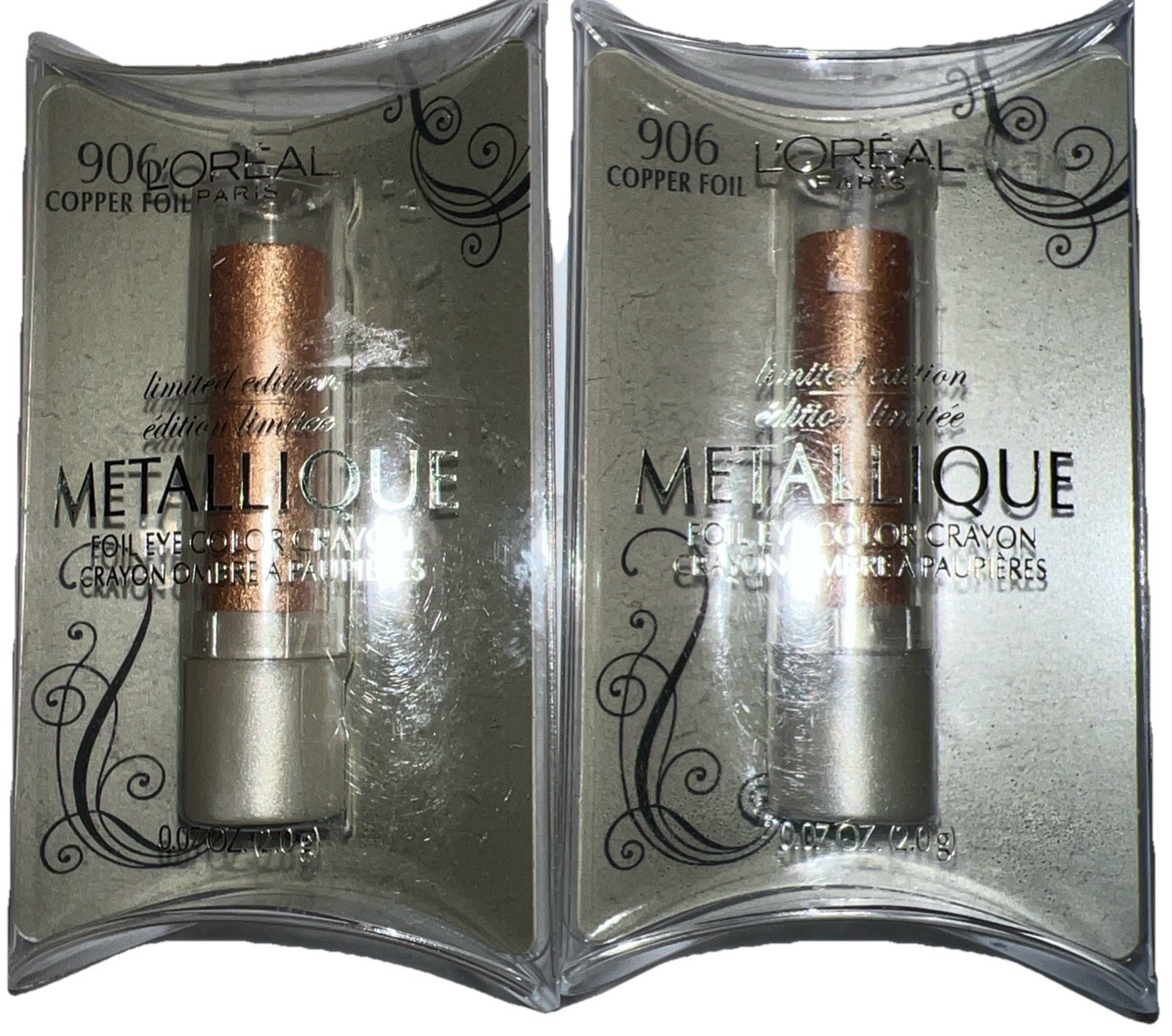 Pack Of 2 L&#39;oreal METALLIQUE Foil Eye Shadow Crayon #906 COPPER FOIL New... - $14.84
