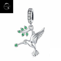 Genuine Sterling Silver 925 Humming Bird Animal Charm For Bracelets &amp; Green CZ - £16.29 GBP