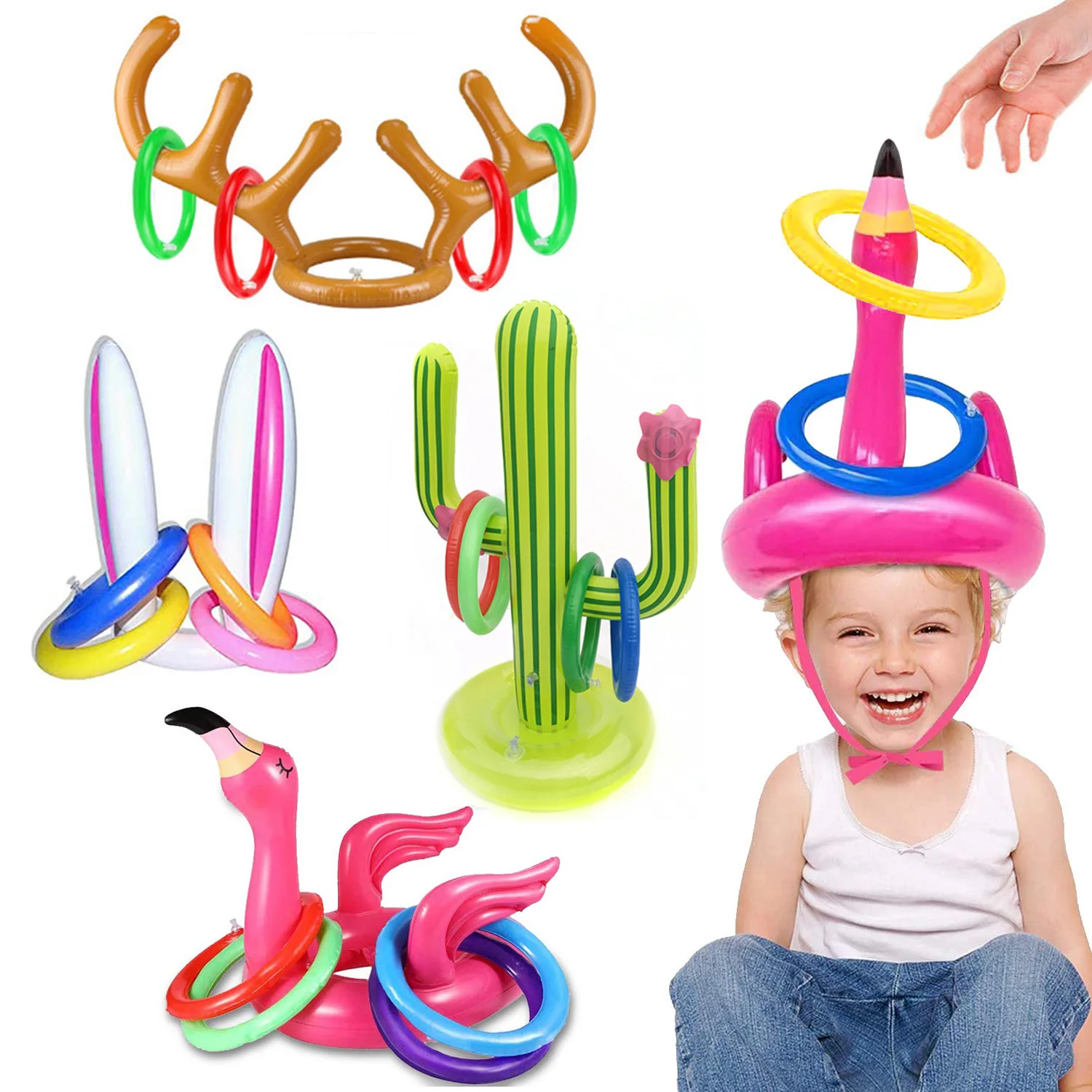 5Pcs Inflatable Flamingo Pool Toys Ring Toss Pool Game Rabbit Party Decor Summer - £10.51 GBP+