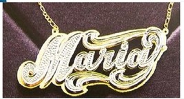 Personalized Gold Overlay Double 3d Name Plate Necklace Free Chain /b9 - £39.90 GBP