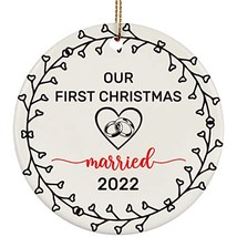 Our First Christmas Married Circle Ornament Floral Wreath 2022 Ornaments Gift 3  - £14.86 GBP