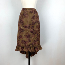 Fred David Womens Brown Floral Skirt Below Knee Lined High Low Ruffle Boho 16 - £10.24 GBP
