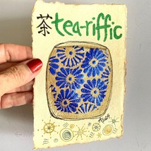 Tea-riffic Original Handmade Asian Calligraphy Mixed Media Painting Matted 8x10 - £36.62 GBP