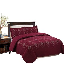 3-Piece Fully Quilted Embroidery Quilts Bedspreads Bed Coverlets Cover Set, Cal  - £103.10 GBP