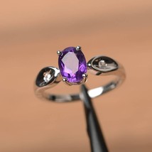 3Ct Oval Cut Lab-Created Amethyst Engagement Ring 14K White Gold Plated Silver - £80.27 GBP
