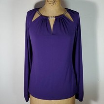 Michael Kors Blouse Size S Purple Key Hole Chains Stretchy Elastic Office Dressy - £20.05 GBP
