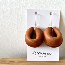 Brown Circle Leather Earrings Fortune Cookie Design with Silver Ear Hooks - £17.58 GBP