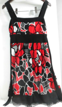 Speechless Empire Waist Sz Med BOLD Black/Red/White Floral Dress Netting at Hem - £15.71 GBP