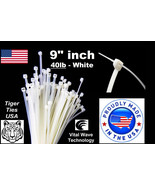 100 White 9&quot; inch Wire Cable Zip Ties Nylon Tie Wraps 40lb USA Made Tige... - £8.50 GBP
