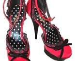 PLEASER ~ Women&#39;s Size 8 ~ Red Satin Black Lace ~ 5.75&quot; Hi Heel ~ Platfo... - $46.75