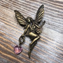 Vintage JJ Fairy Brooch Purple Glitter Wings Holding Heart Articulated - £13.53 GBP