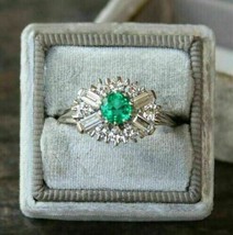 Round Cut 2.35Ct Lab Created Green Emerald Engagement Ring 14k White Gold Size 7 - £217.18 GBP