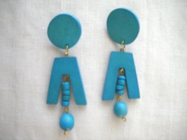New Deep Teal Blue Color Wood 3 Part Geometrical Design Fashion Wooden Earrings - £5.57 GBP