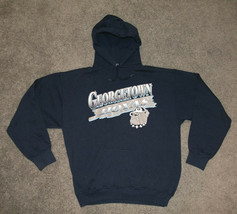 VINTAGE 90s Georgetown University Hoodie Blue Sweatshirt Size XL Hoyas T... - $48.99