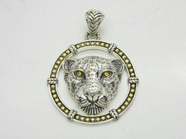 John Hardy Jai Designer Leopard Head Enhancer Pendant Sterling Silver &amp; 14k Gold - £318.94 GBP