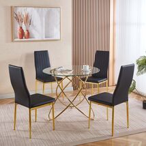Mid-Century Metal Leg Glass Top Pedestal Dining Set 4-6 People - $466.99