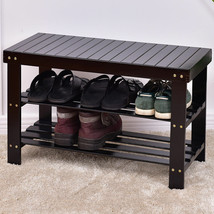 3 Tier Bamboo Shoe Rack Bench Storage Shelf Organizer Entryway Home Furni Black - £64.85 GBP