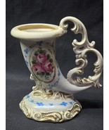 Vintage CHARLETON AWCO Floral Cornucopia Vase - Hand Decorated With Gold... - $23.31