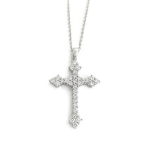 Cluster Diamond Cross Pendant Necklace 18K 14K White Gold, .75 CTW - £1,200.83 GBP