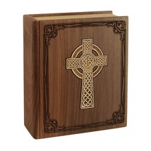 Walnut Book with Celtic Cross Wood Cremation Urn - £263.74 GBP
