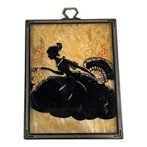 Vintage Silhouette Picture Victorian Woman With Hand Fan Pressed Flowers... - £36.76 GBP