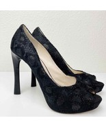 Escada Black Lace Heels 9.5 EU 39.5 Peep Toe High Heels 5&#39;&#39; Stiletto Sex... - $123.75