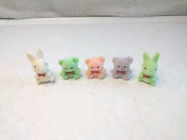 Lot of 5 Vintage Mini Fuzzy Flocked Animals -Bunny &amp; Bear Craft Dollhouse - $8.71