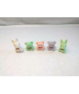 Lot of 5 Vintage Mini Fuzzy Flocked Animals -Bunny &amp; Bear Craft Dollhouse - £6.94 GBP