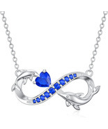 0.60 Ct Heart Cut Blue Sapphire Women&#39;s Infinity Pendant 14k White Gold ... - £70.33 GBP