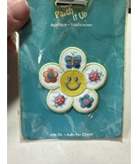Smiley Face Flower Patch Iron On Butterfly Ladybug Hippie NOS NEW Un-Used - £5.39 GBP