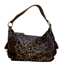 Pritzi Boho Hobo Handbag Shoulder Bag Faux Leather Brown Gold Tone Studs Rivets - $15.00
