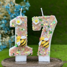 Bee Birthday Candle,Sparkle Party Decor,Sparkly Number Cake Topper,Party... - £11.79 GBP