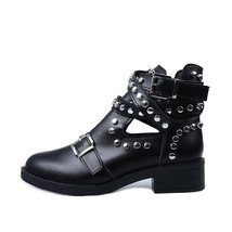 Women Ankle Boots Women&#39;s  Fashion Rivet Shoes Woman Leather Buckle Strap Ladies - £26.20 GBP