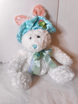 Dan Dee Collectors Choice Soft White Bunny Rabbit Plush 17&quot; Blue Hat Bow Easter - £11.88 GBP