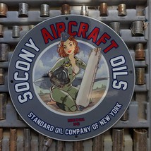 Vintage 1942 Socony Aircraft Oils Standard Oil Company Porcelain Gas &amp; Oil Sign - £98.85 GBP